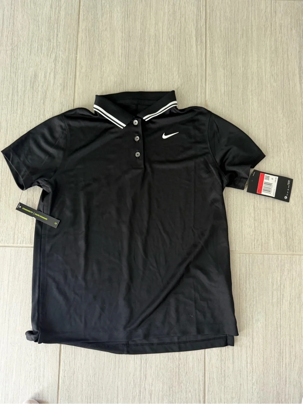 Nike Black Polo with White Stripe Collar - Kids